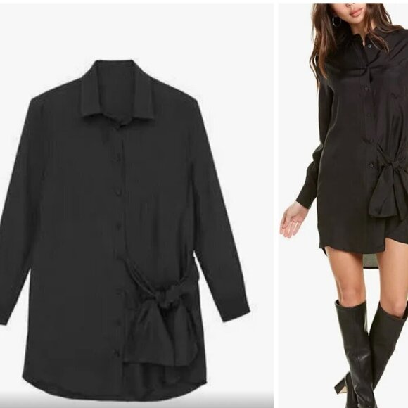 Thakoon Women's Black Silk Long Sleeve Shirt Dress Size XS Knee Length - Picture 4 of 6